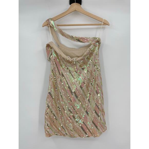 superdown | NWT Cicely Mini Dress in Sequin Multi Cream Pastel Iridescent L - Picture 4 of 14